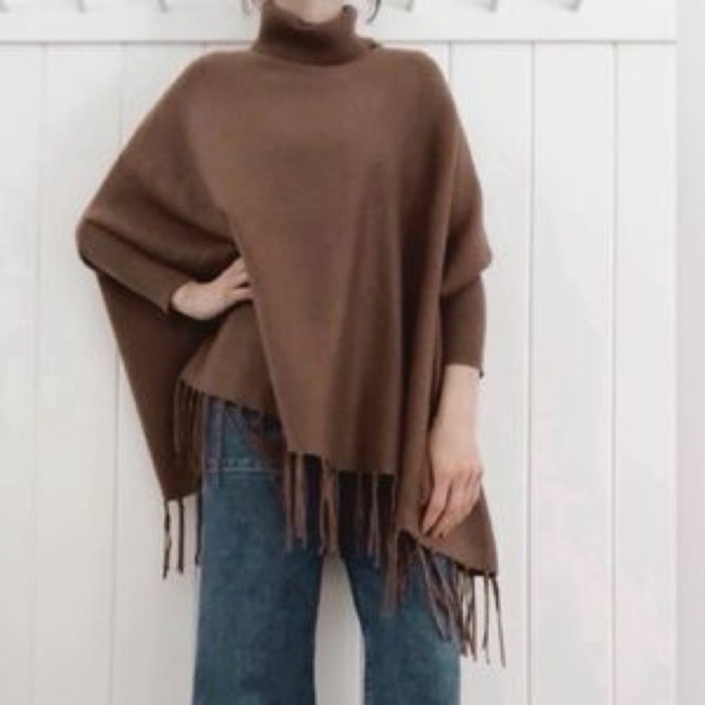 Magaschoni Brown Turtleneck Sweater Poncho